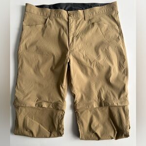 Eddie Bauer Mens 38x32 Tan Convertible Tech Pants Zip Hiking Outdoor Quick Dry